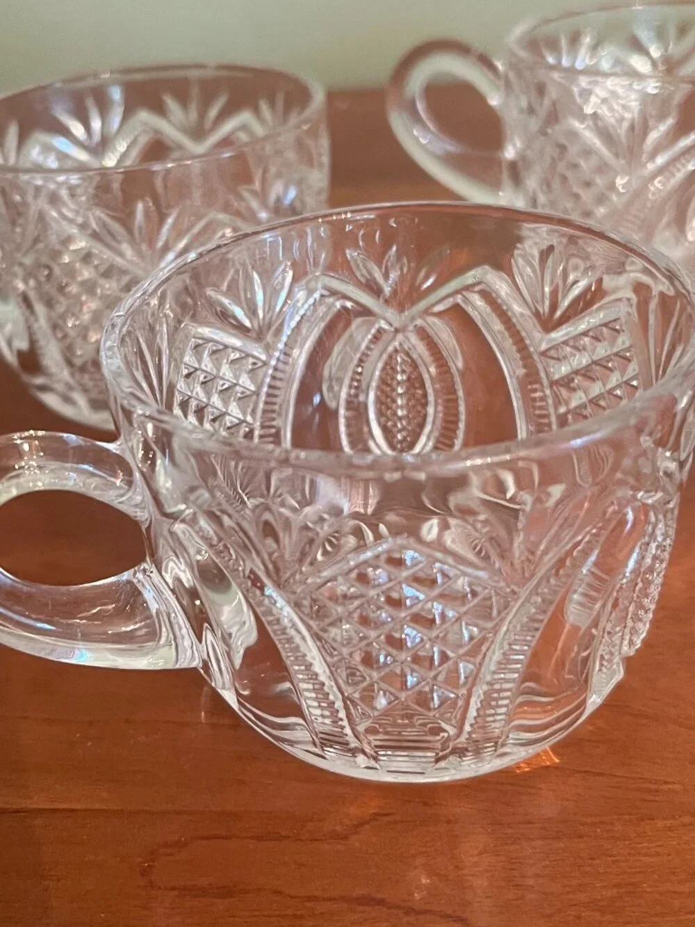 5 EAPG crystal punch cups pineapple and fan pattern